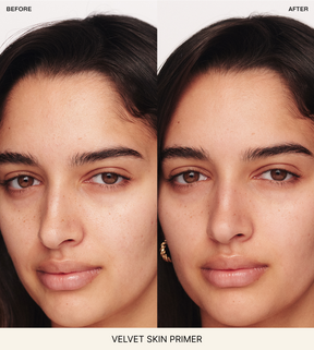 Velvet Skin Primer before and after comparison showing blurred pores and fine lines for a flawless complexion