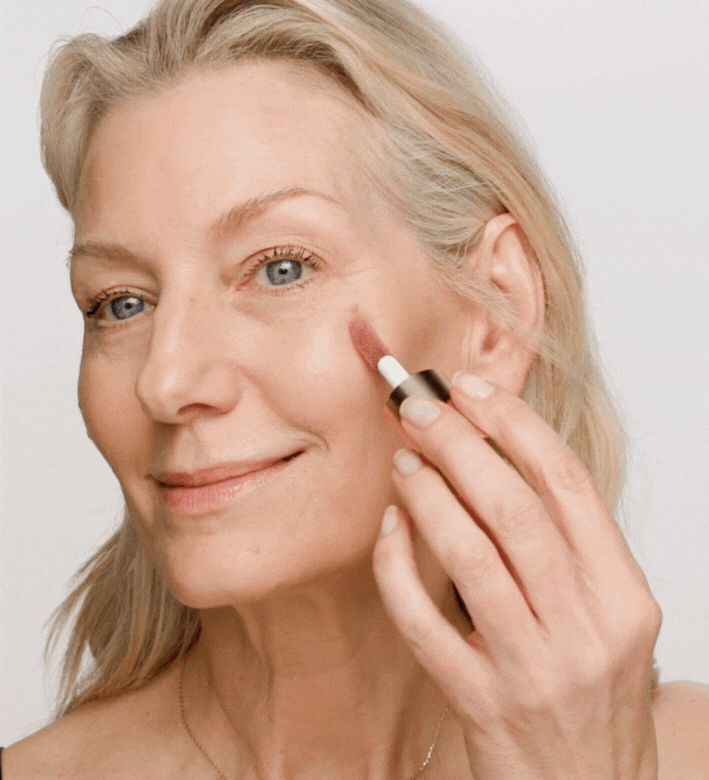 Blush Discovery Trio liquid blush application on a model creating a soft, healthy, and natural glow.