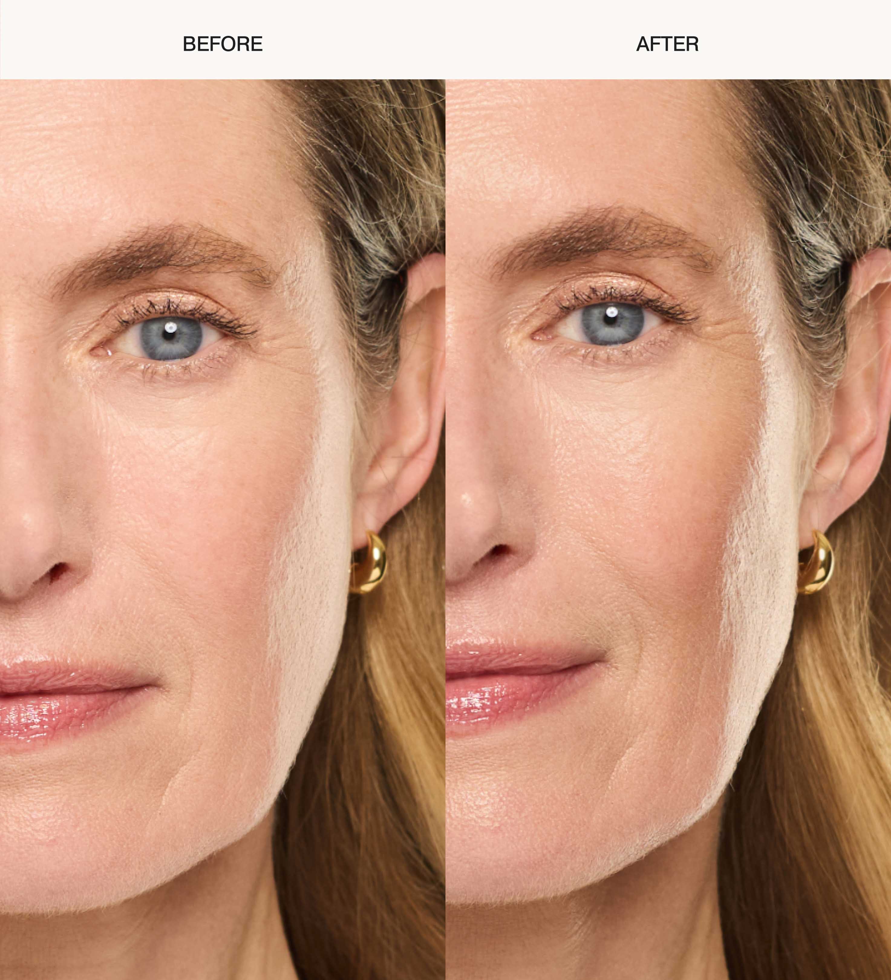 Meroda Cosmetics Daily Face SPF 40 before and after results showing a hydrated and radiant complexion.