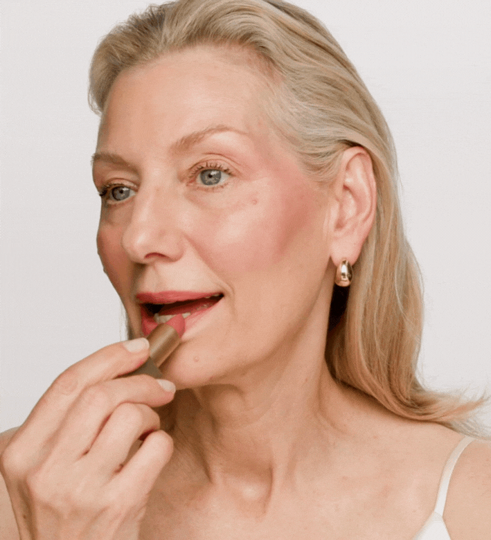 Velvet Dream Lipstick - Perfect Nude application showing a smooth, luxurious matte finish.
